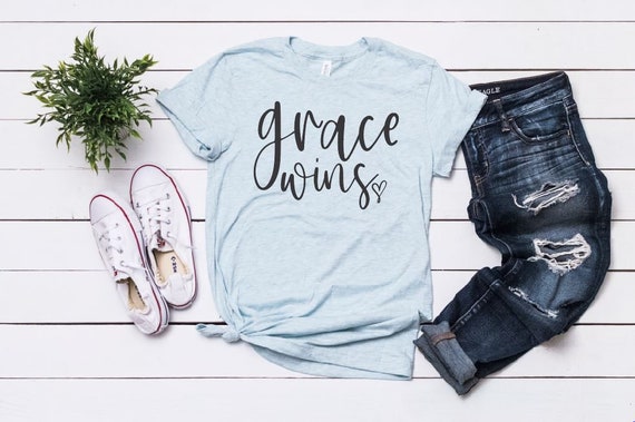Women's GRACE WINS Tee Inspirational Faith Religon Christian T-Shirt Graphic Tee Plus Size 3X 3XL 4X 4XL