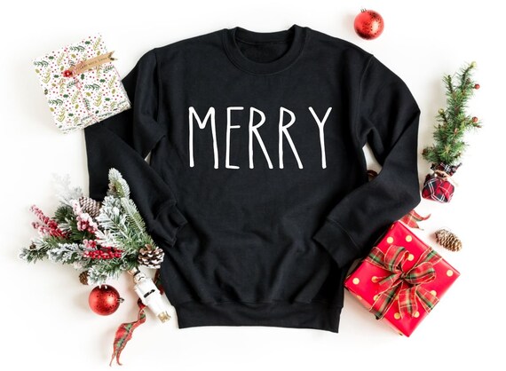 Women's MERRY Sweatshirt Cozy Comfy  Christmas Sweatshirt Fleece Country Chic Winter Plus Sizes Avail up to 3XL