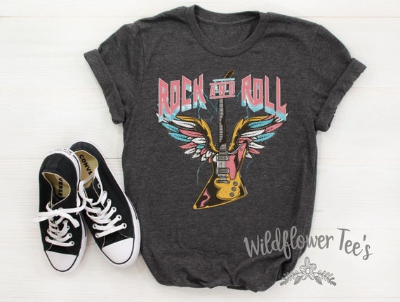 Women's ROCK & ROLL Vintage Style Old School Old Soul Tee T-Shirt Retro Antique Graphic Tee Plus Size 3X 4X 3XL 4XL 5X 5XL Available