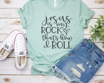 Women's JESUS IS My ROCK Tee Inspirational Faith Religon Christian T-Shirt Graphic Tee Plus Size Avail 3X 3XL 4X 4XL