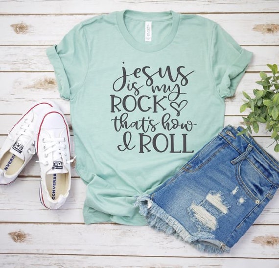 Women's JESUS IS My ROCK Tee Inspirational Faith Religon Christian T-Shirt Graphic Tee Plus Size Avail 3X 3XL 4X 4XL