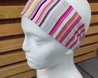 Headbands For women. Hot Pink Striped Headband- Yoga Headband- Elastic Headband- Wide Headband- Head Bandana- Workout  rainbow headband