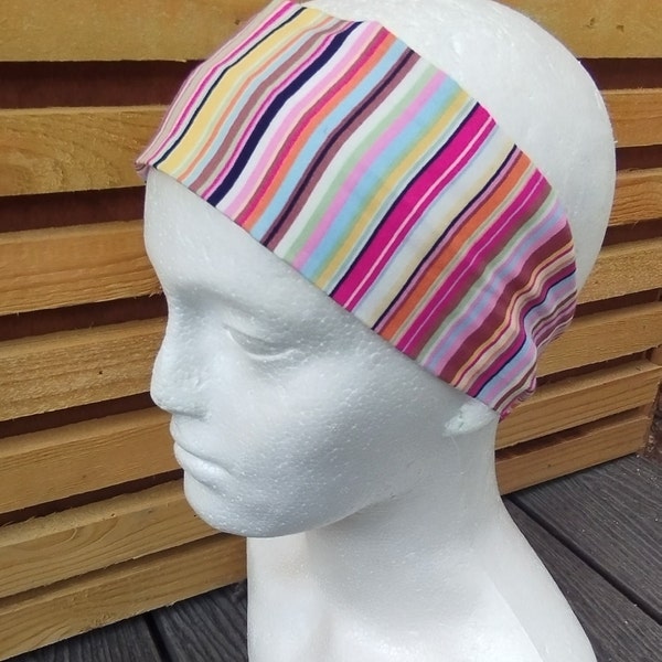 Headbands For women. Hot Pink Striped Headband- Yoga Headband- Elastic Headband- Wide Headband- Head Bandana- Workout  rainbow headband