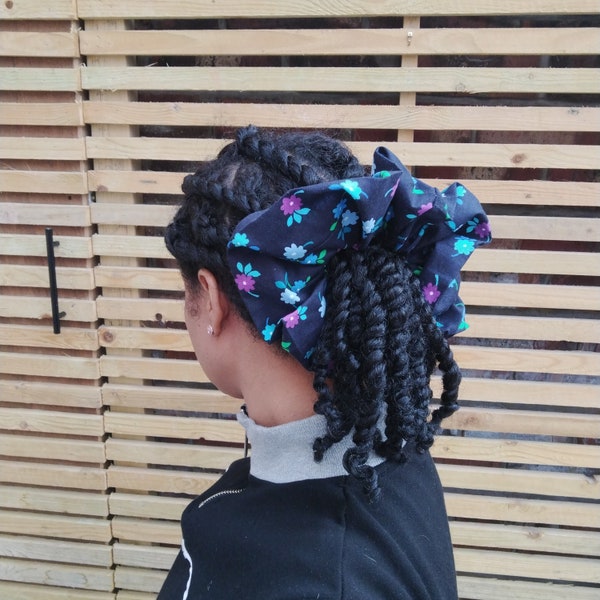 XXL Jumbo Hair Scrunchie. Black Floral Oversized Scrunchie