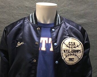 Satin blau bomber | Etsy Baseball Jackenavy Blau Custom Satin Bomber Jackesatin