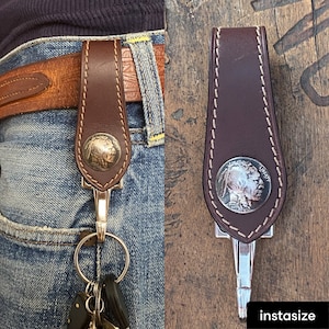 Authentic USA 5 cents buffalo nickel Brown Leather key older hand made in Barcelona