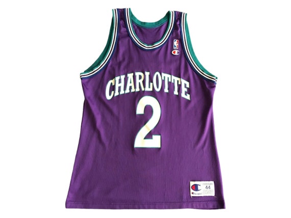 Vintage 90s Champion Charlotte Hornets Larry Johnson #2 NBA