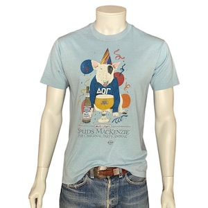 Large. Vintage 50/50 cotton Vintage 1986 Spud Mackenzie t shirt Made In USA