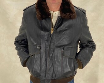 Vintage Leather Bomber Flight Jacket – G-1 Aviator Style Made in