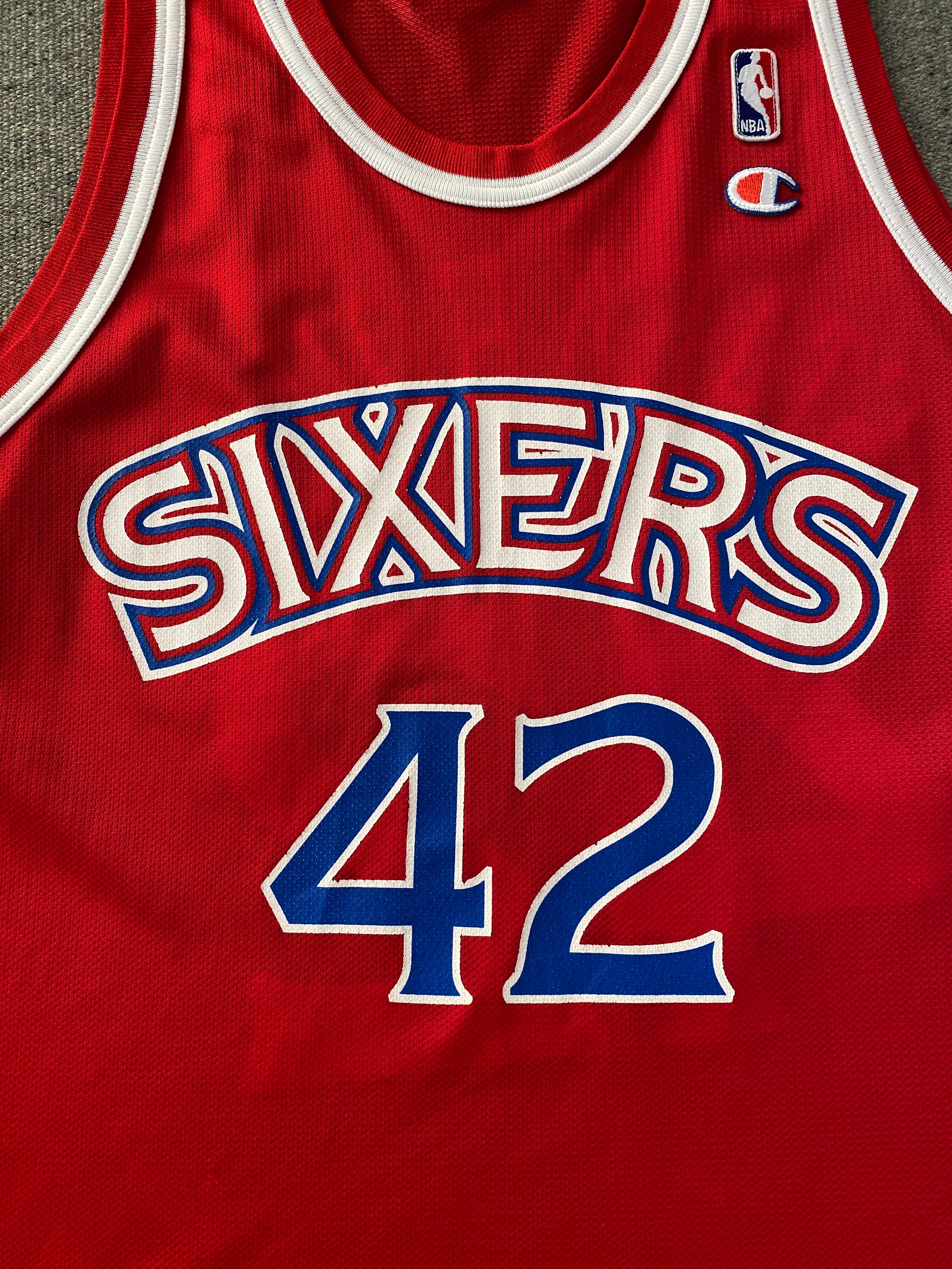 Size 44. 90s Vintage Sixers #42 Stackhouse NBA Jersey Made