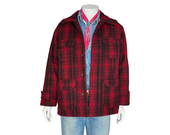 Woolrich Buffalo Plaid Full Zip Hunting Jacket Wool Size 38 Vintage USA