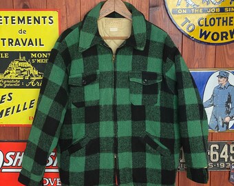 Green Black Buffalo Plaid Wool Jacket / 1950s-60s Talon Zip
