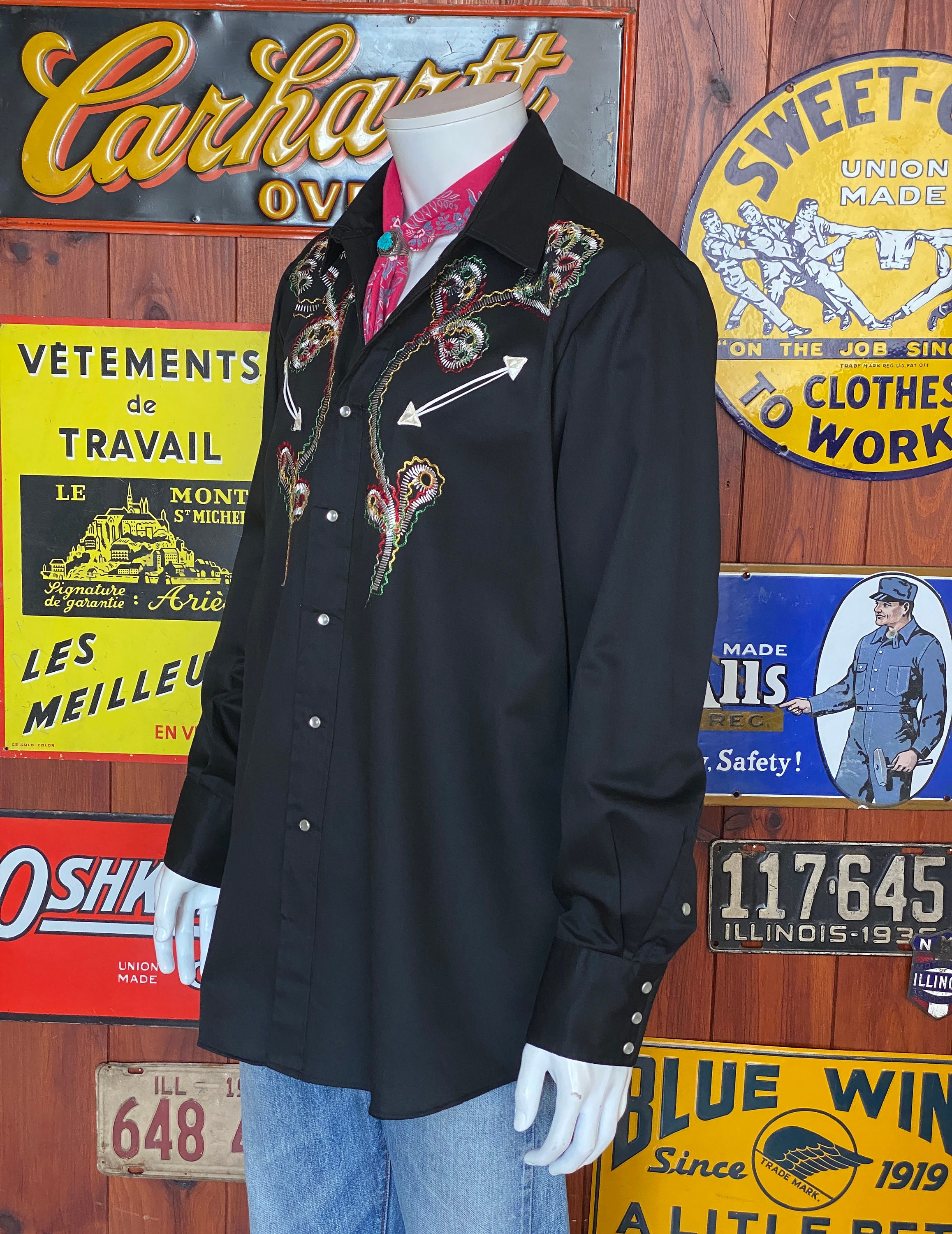 春夏新作 Western Sears Embroidered 70's Vintage XL. Size Shirt Etsy - トップス