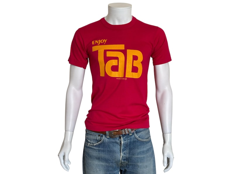 Vintage 80s Enjoy Tab Soda T-shirt – Bright Pink & Yellow Cola Graphic ...