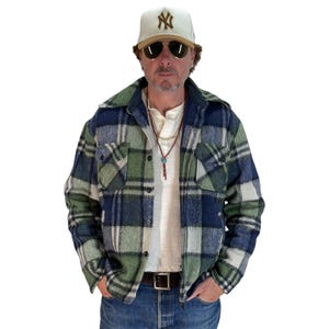 Large:  Vintage 70s heavy plaid jacket made by Kingsfield