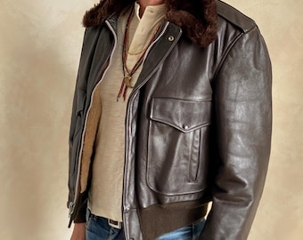Vintage Golden Fleece Leather Bomber Flight Jacket – Made in USA
