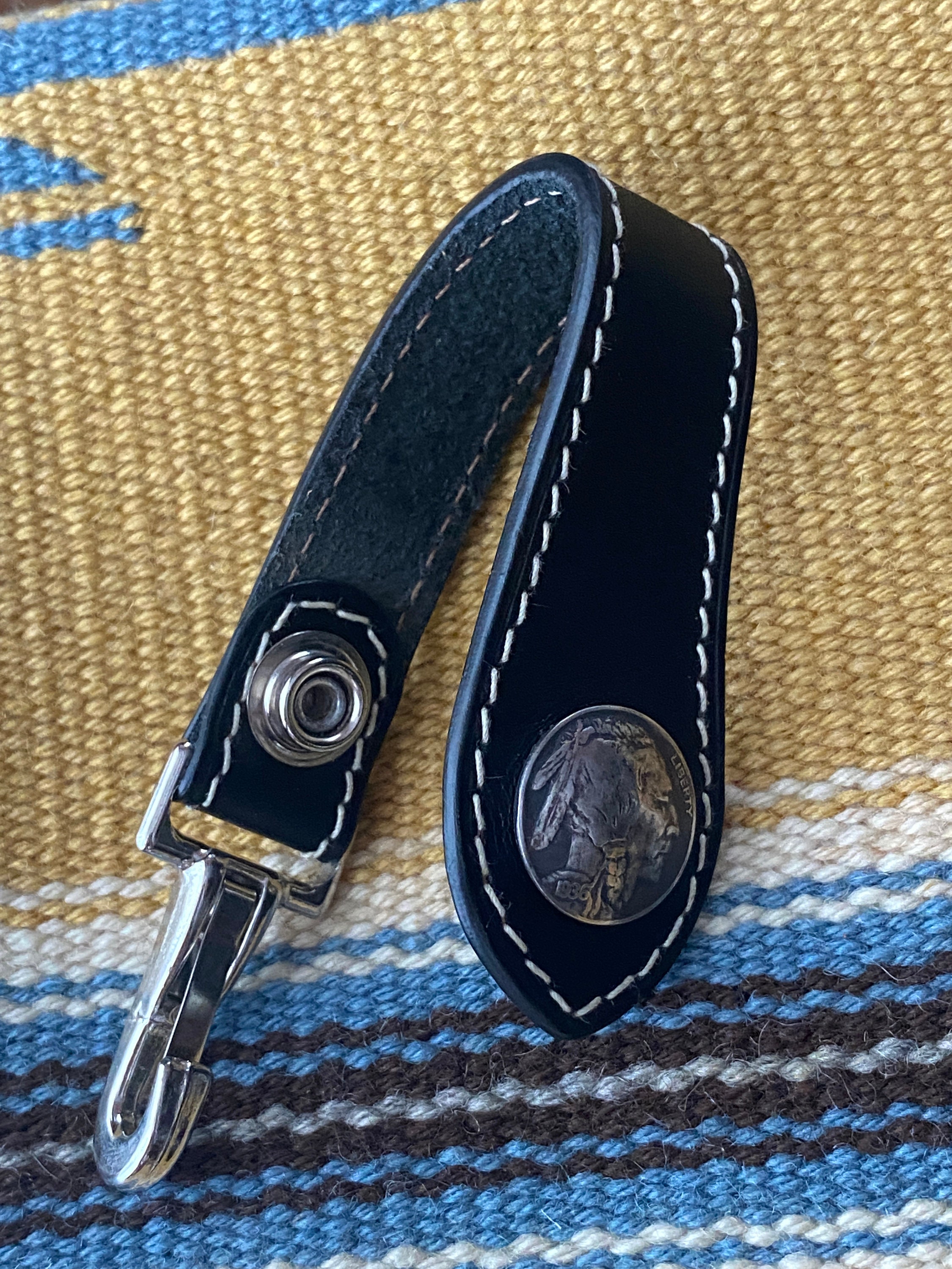 5 Cents Buffalo Nickel Black Leather Key Holder Hand Made