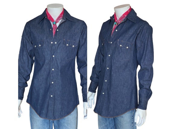 Vintage 70s Dee Cee Denim Shirt | New Old Stock Made in USA | Classic Workwear Western Style | Size Small | AJ357 Studio