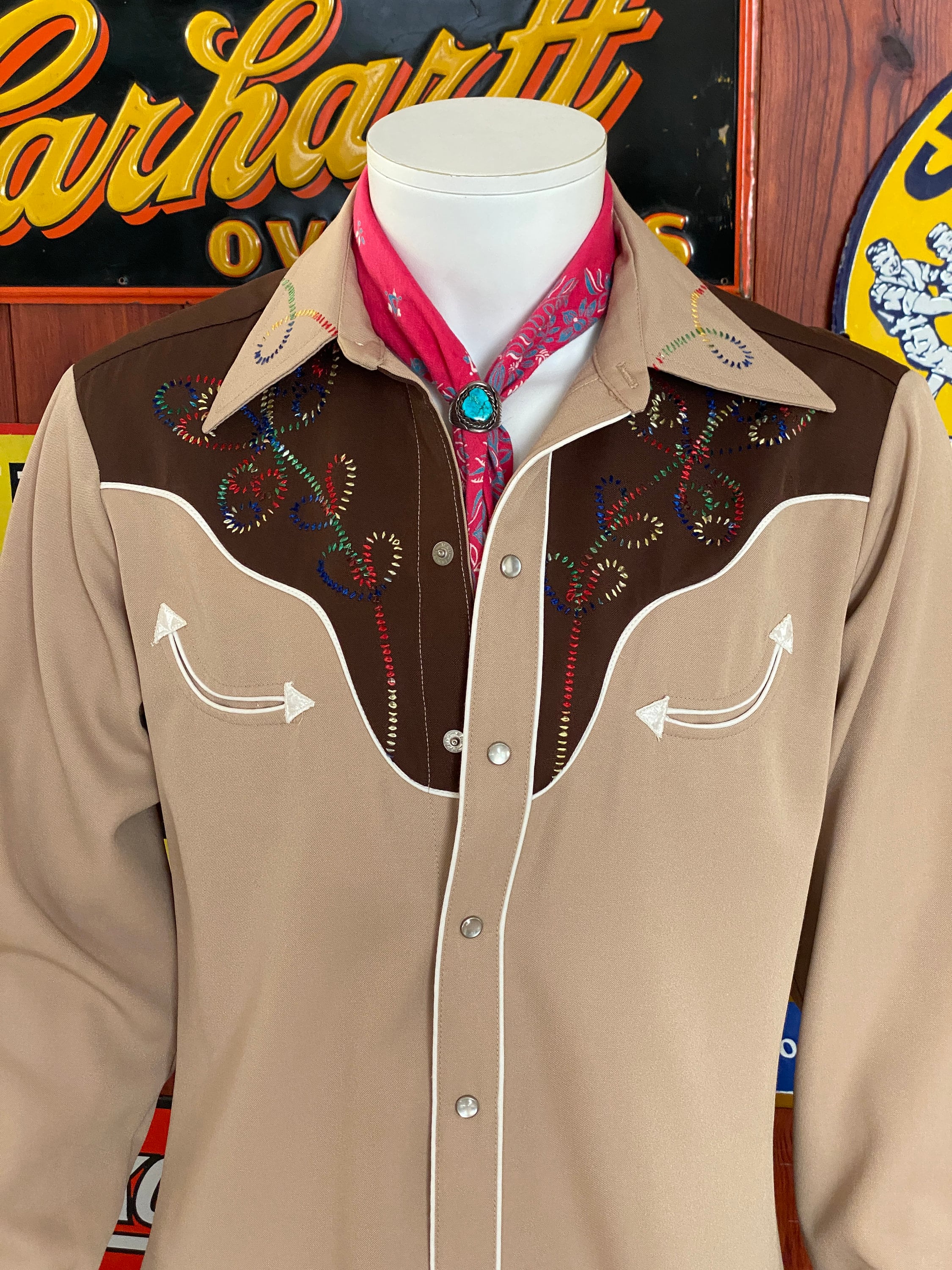 Size Medium. Vintage 70's Embroidered H Bar C Western Shirt