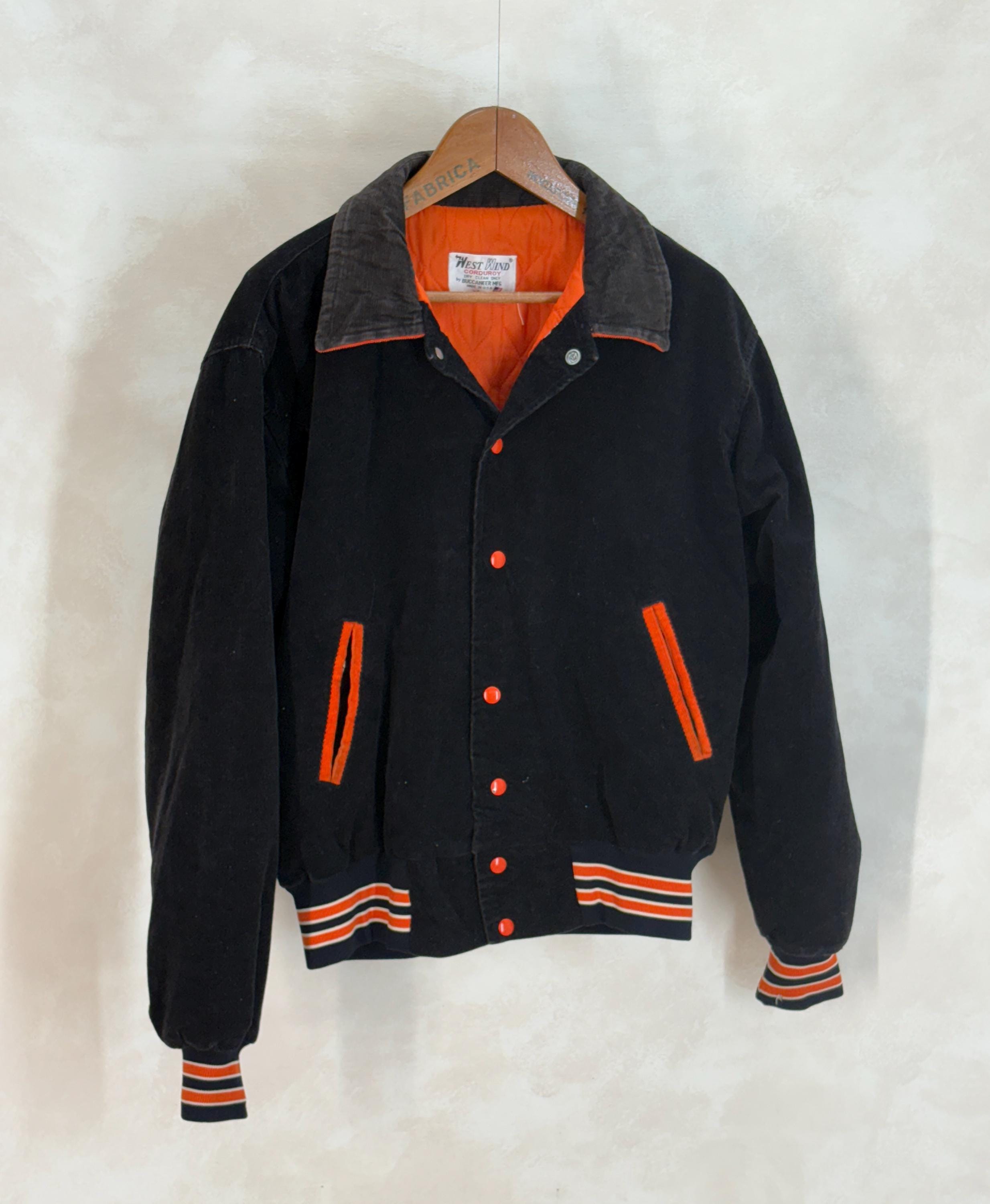 Vintage Black Corduroy Varsity Jacket Made in USA – 80s Collegiate