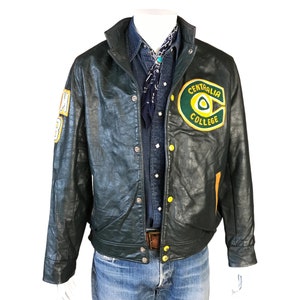 Größe 46. Vintage 93er kanadische Leder Collegejacke. Dunkelgrün