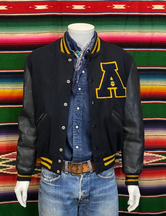 Vintage 80s varsity letterman leather sleeve jacke