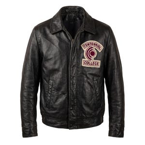 Centennial College / Black Leather Varsity Jacket / Canadian College 1970s / Size 40US 50EU