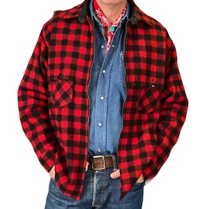Size Large Vintage Johnson buffalo plaid wool jacket Made in USA