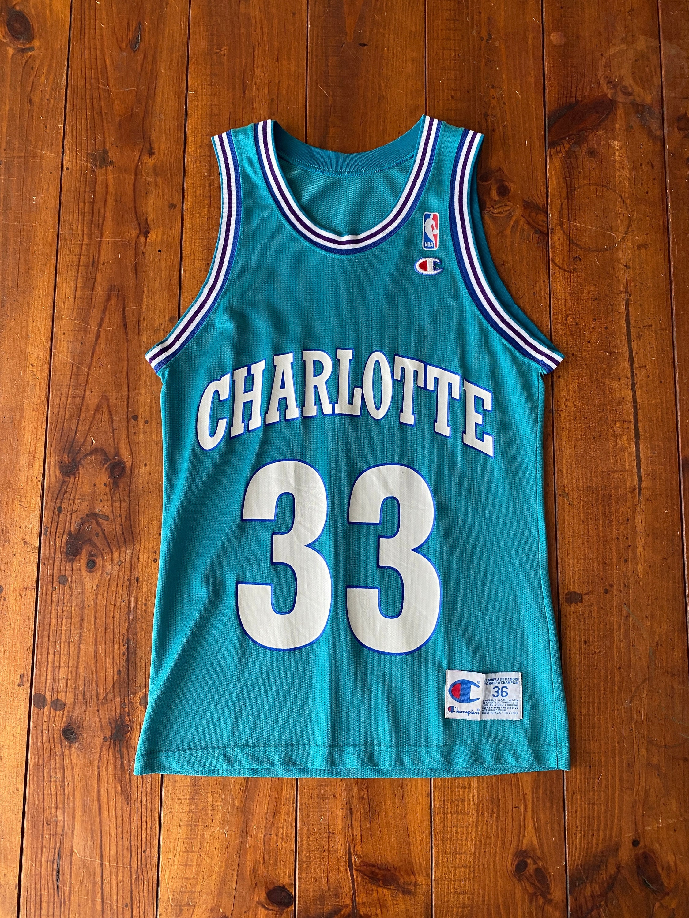 Size 44 Vintage 90s Champion A. Mourning 33 Charlotte Hornets