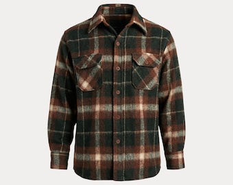 Vintage 1980s Plaid Flannel Shirt Heavy Workwear Button Up Brown USA Made Style Large