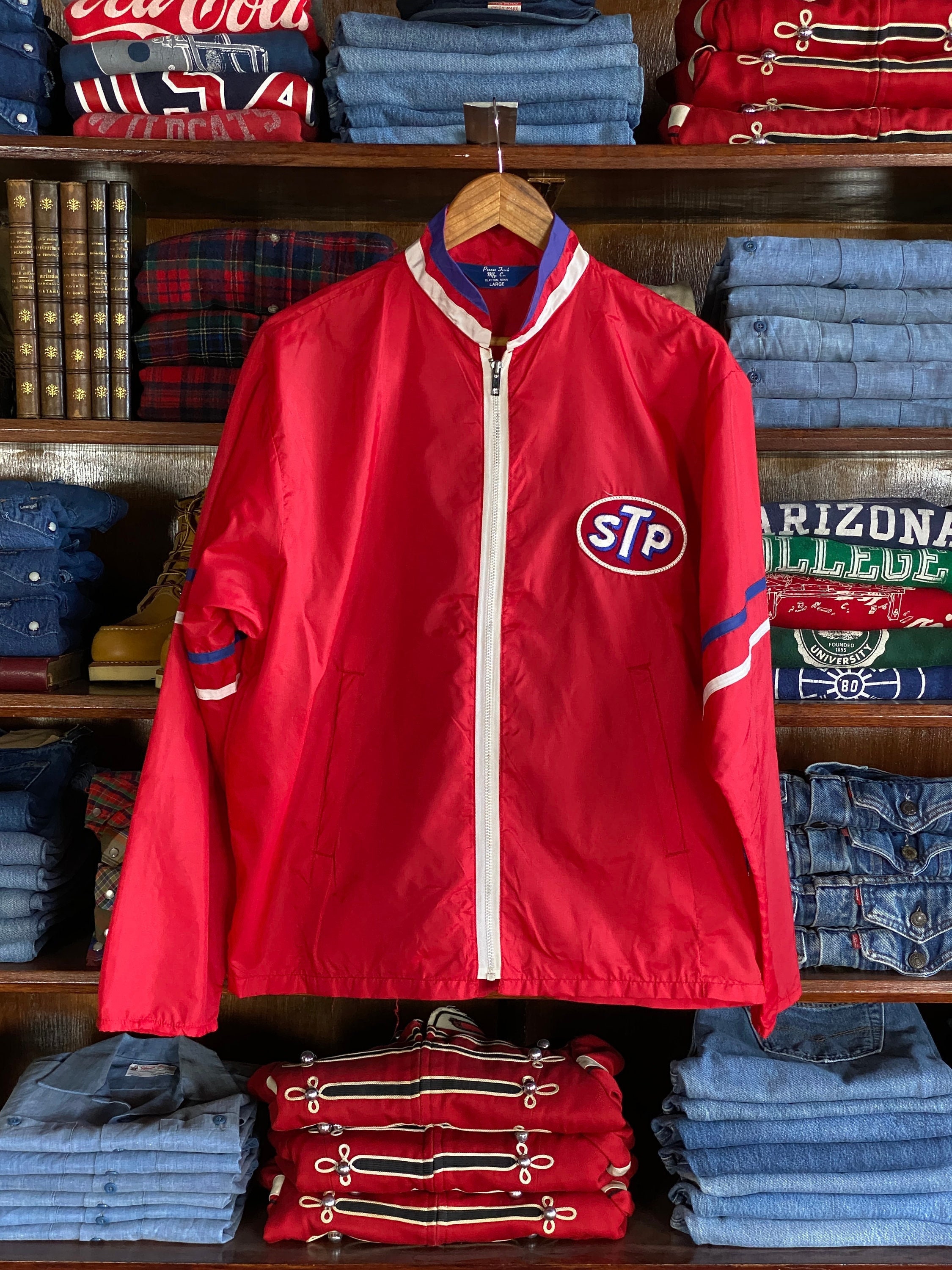 Size L. Made In USA 70s Vintage STP racing nylon jacket.