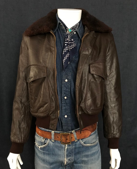 Vintage distress leather flight jacket size 38