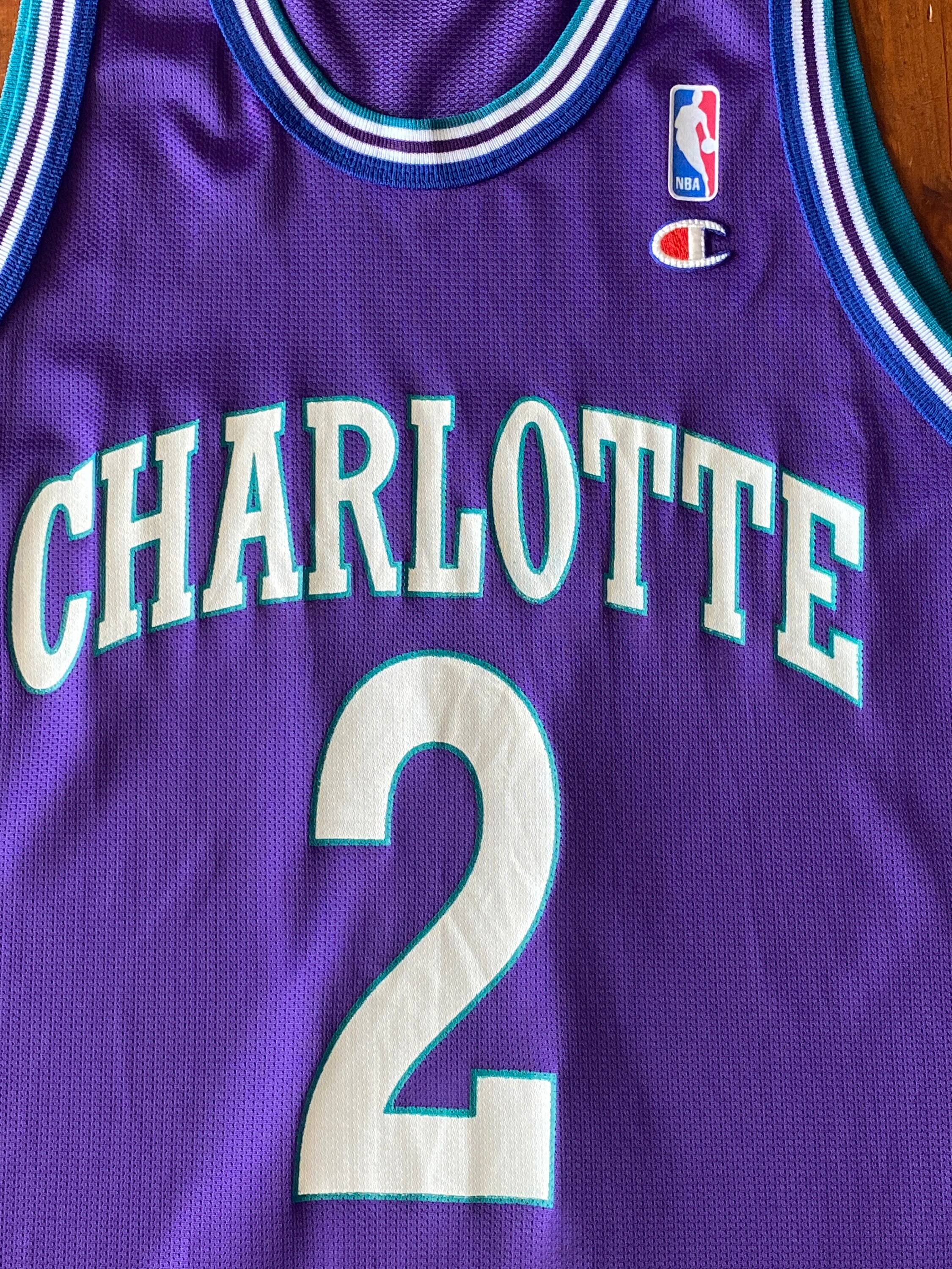 90s Champion NBA Charlotte Hornets #2 Larry Johnson Jersey