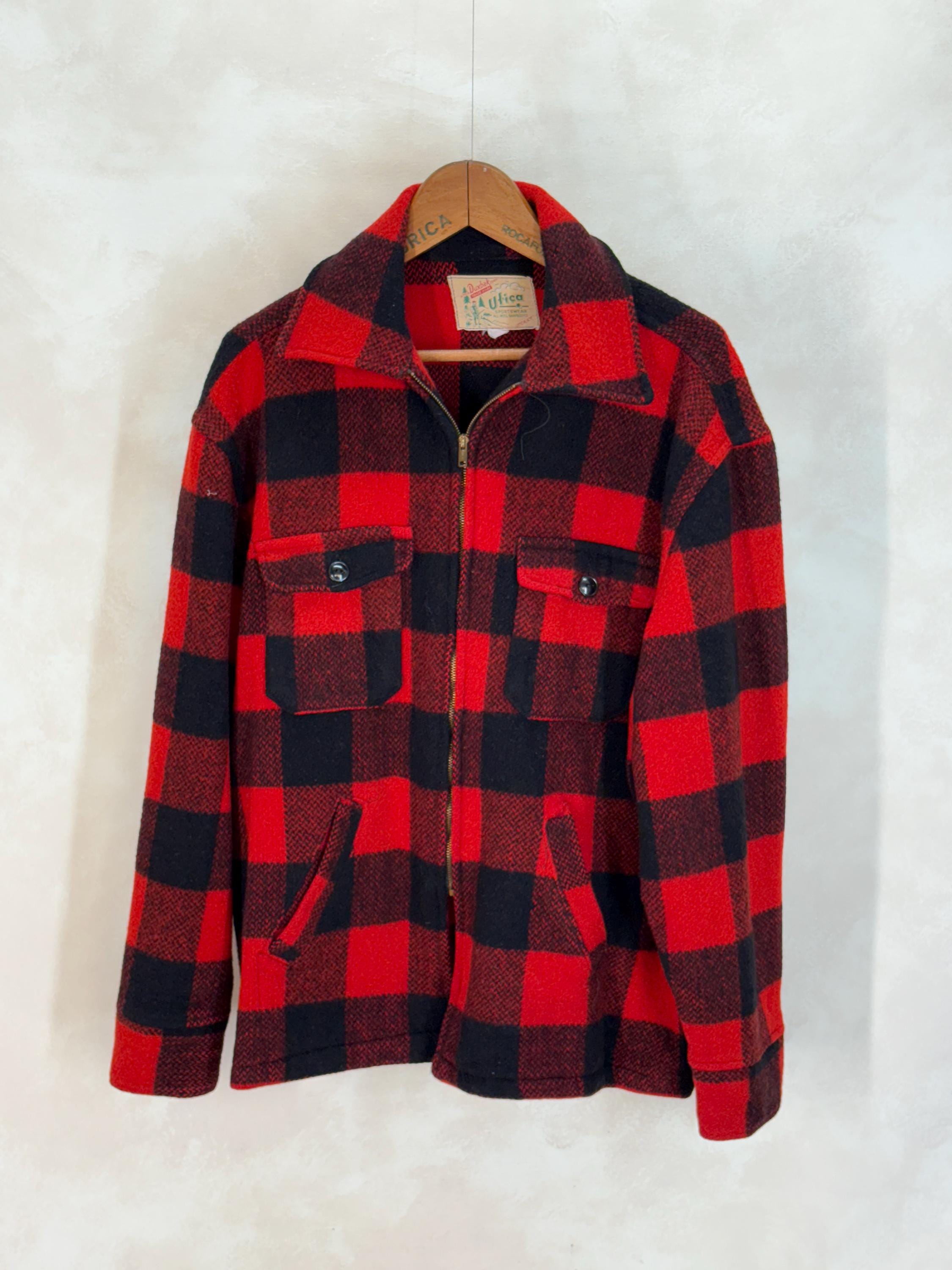 Vintage 1950s Utica N.Y. Wool Jacket Made in USA – Red Black Plaid
