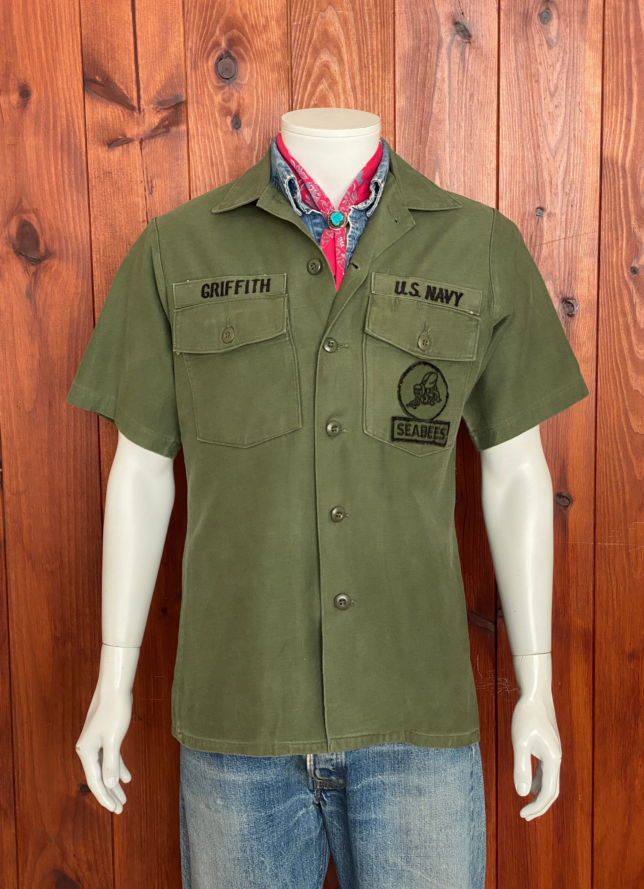 Authentic 70s Us Navy Seabees Og-107 Fatigue Shirt – Vietnam Era