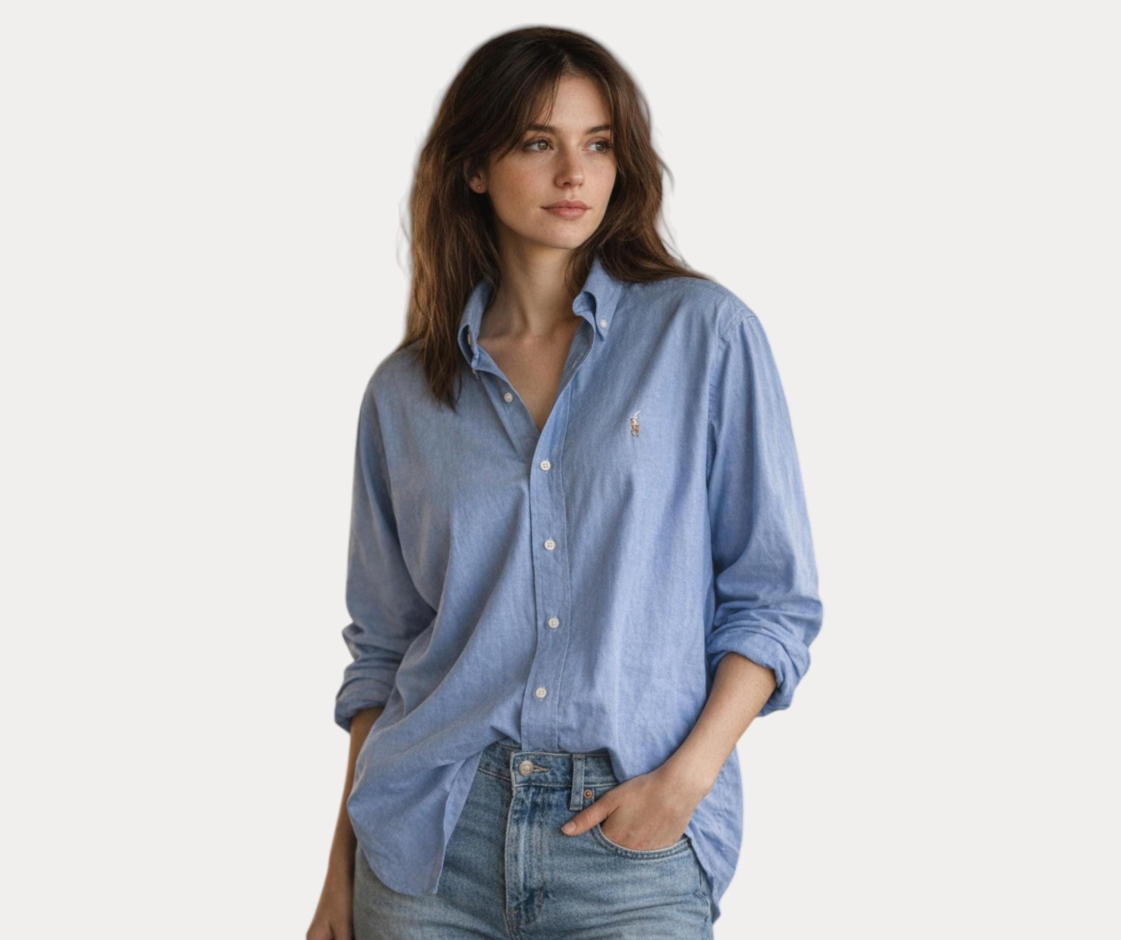 Ralph Lauren Yarmouth Shirt Large Blue Pinpoint Oxford Cotton Button Down