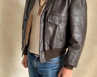 Vintage Golden Fleece Leather Bomber Flight Jacket – Made in USA