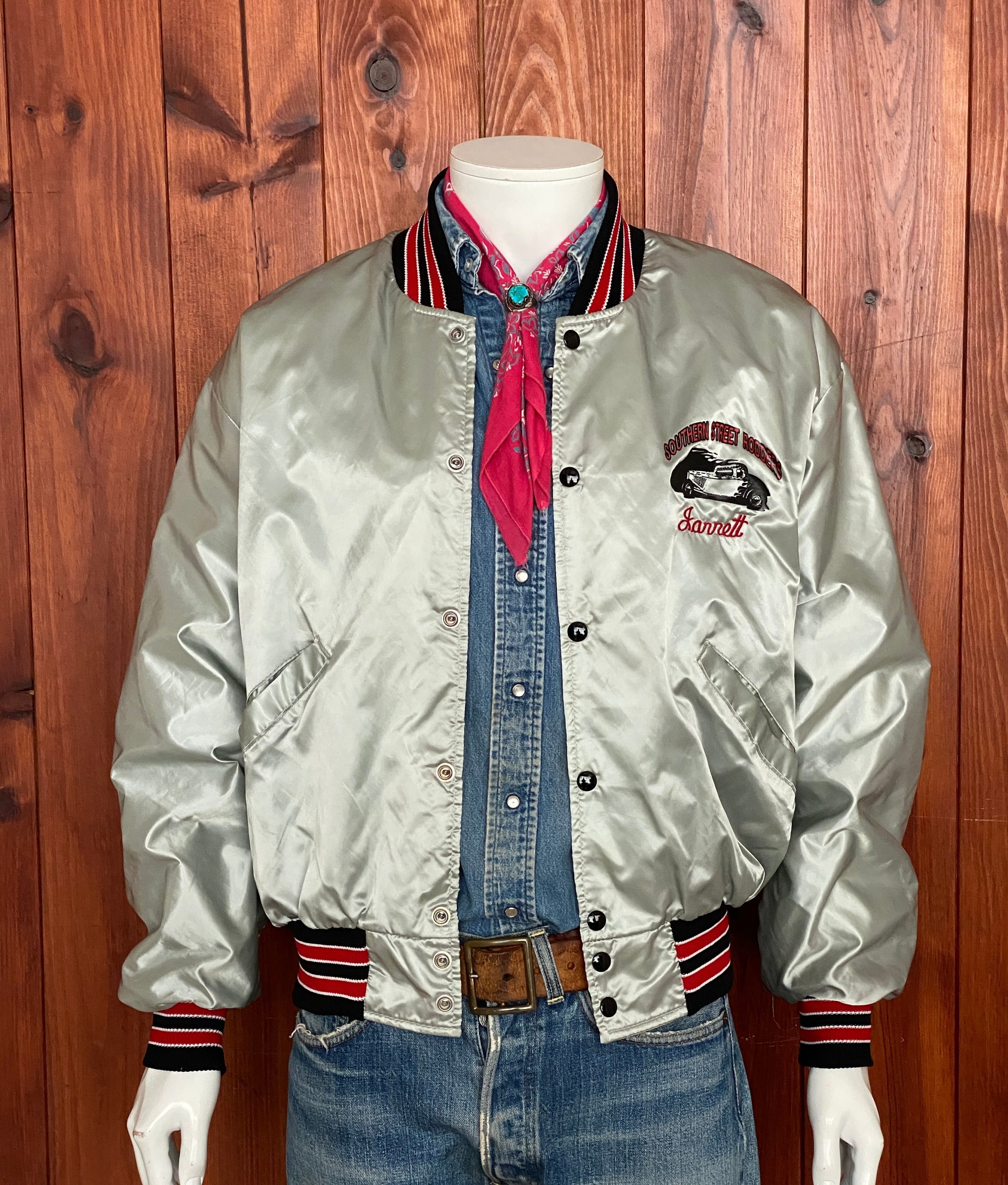 Size L. Made in USA Vintage 80s Satin Bomber Jacket - Etsy Size L. Made in USA Vintage 80s Satin Bomber Jacket - Etsy