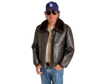 Chaqueta de cuero vintage de L.L. Bean – Estilo bomber clásico de los 80 – Hecha en EE. UU. – Talla 42 US / 52 EU