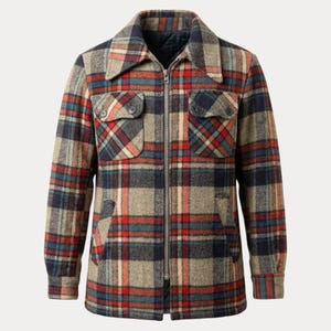 Abrigo de lana a cuadros estilo vintage de los años 70, fabricado en Italia, chaqueta de franela gruesa estilo leñador, talla 46EU.