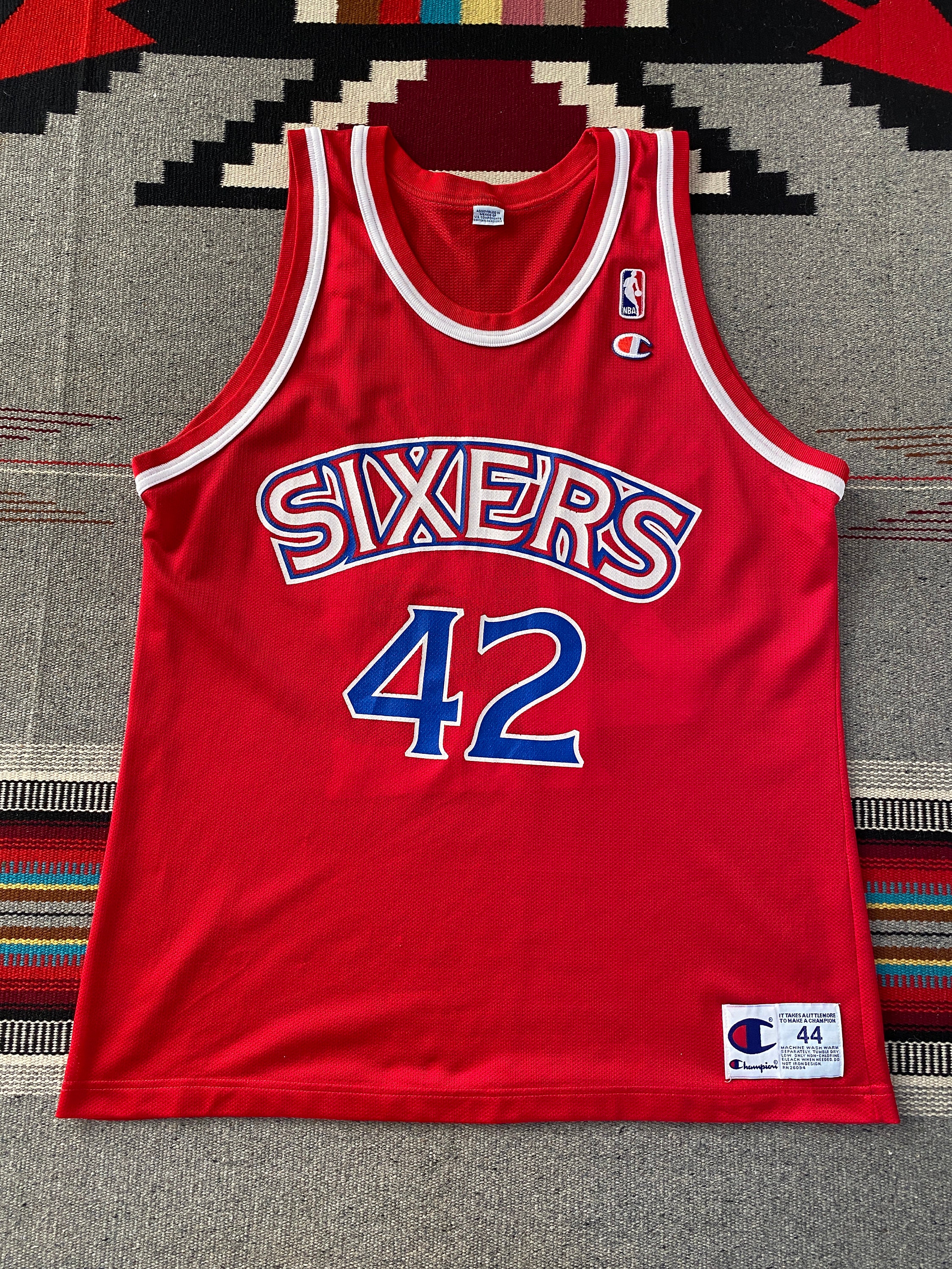 Size 44. 90s Vintage Sixers #42 Stackhouse NBA Jersey Made