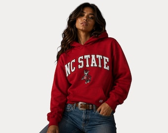 Sudadera con capucha Russell Athletic / Roja NC State Wolfpack / NCAA de los años 90 / Talla M