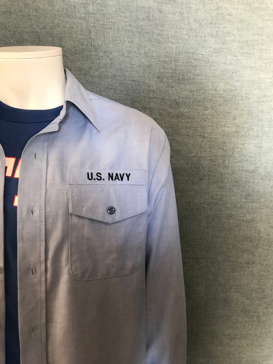 Vintage US Navy Blue Chambray Utility Work Shirt Size XL Etsy
