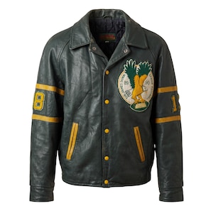 Sir James Dunn Eagles Varsity Jacket / Bosgroen Goudleer Jaren 90 / Gemaakt in Canada / 42