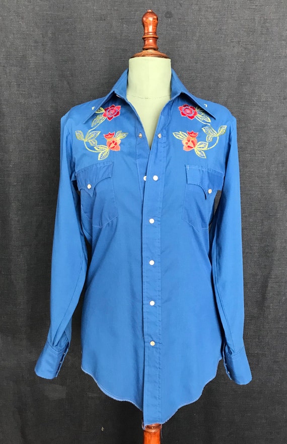 Vintage 70’s floral embroidered western shirt size