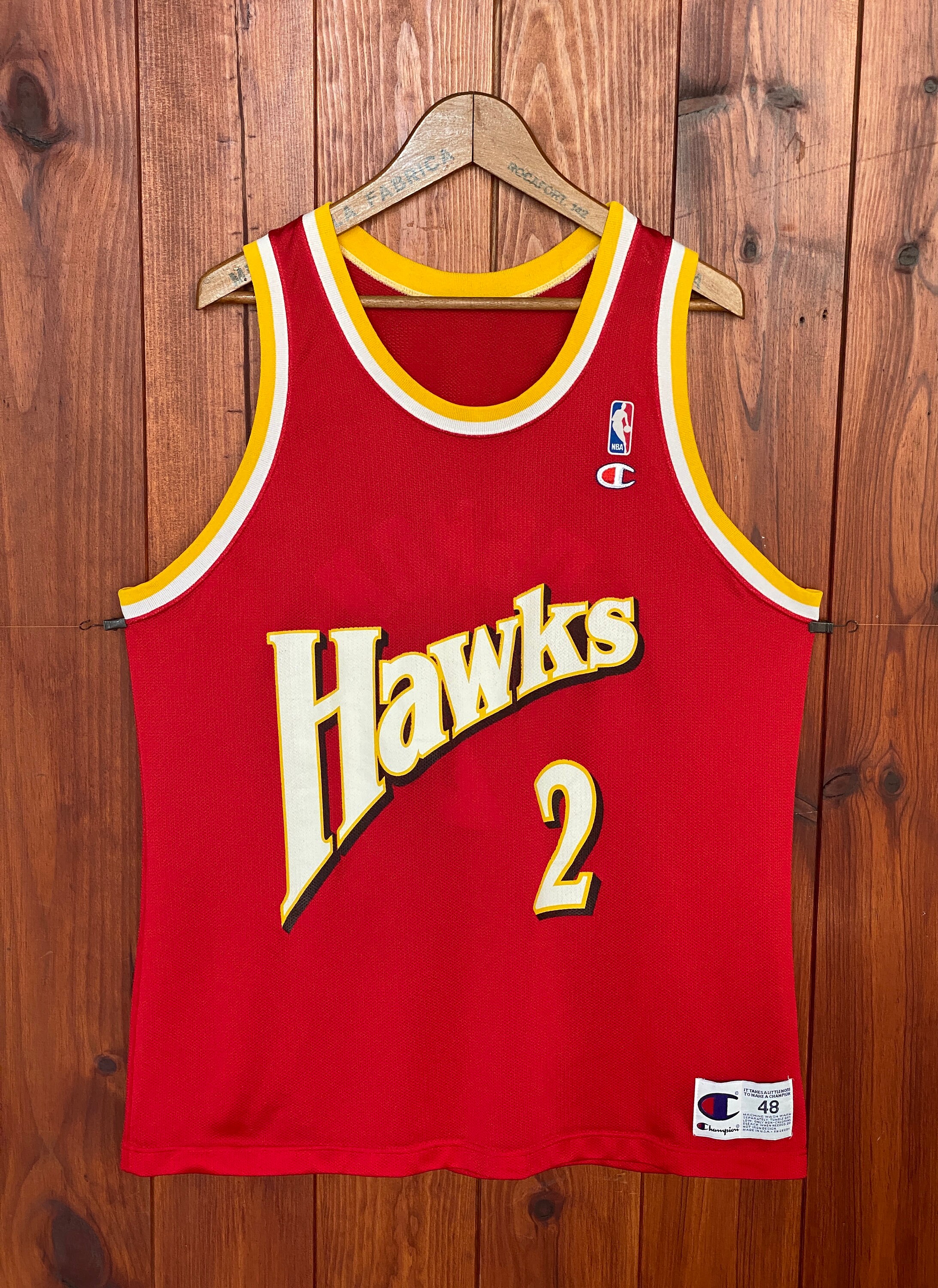 Vintage 90s Champion Atlanta Hawks #2 Stacey Augmon NBA Jersey