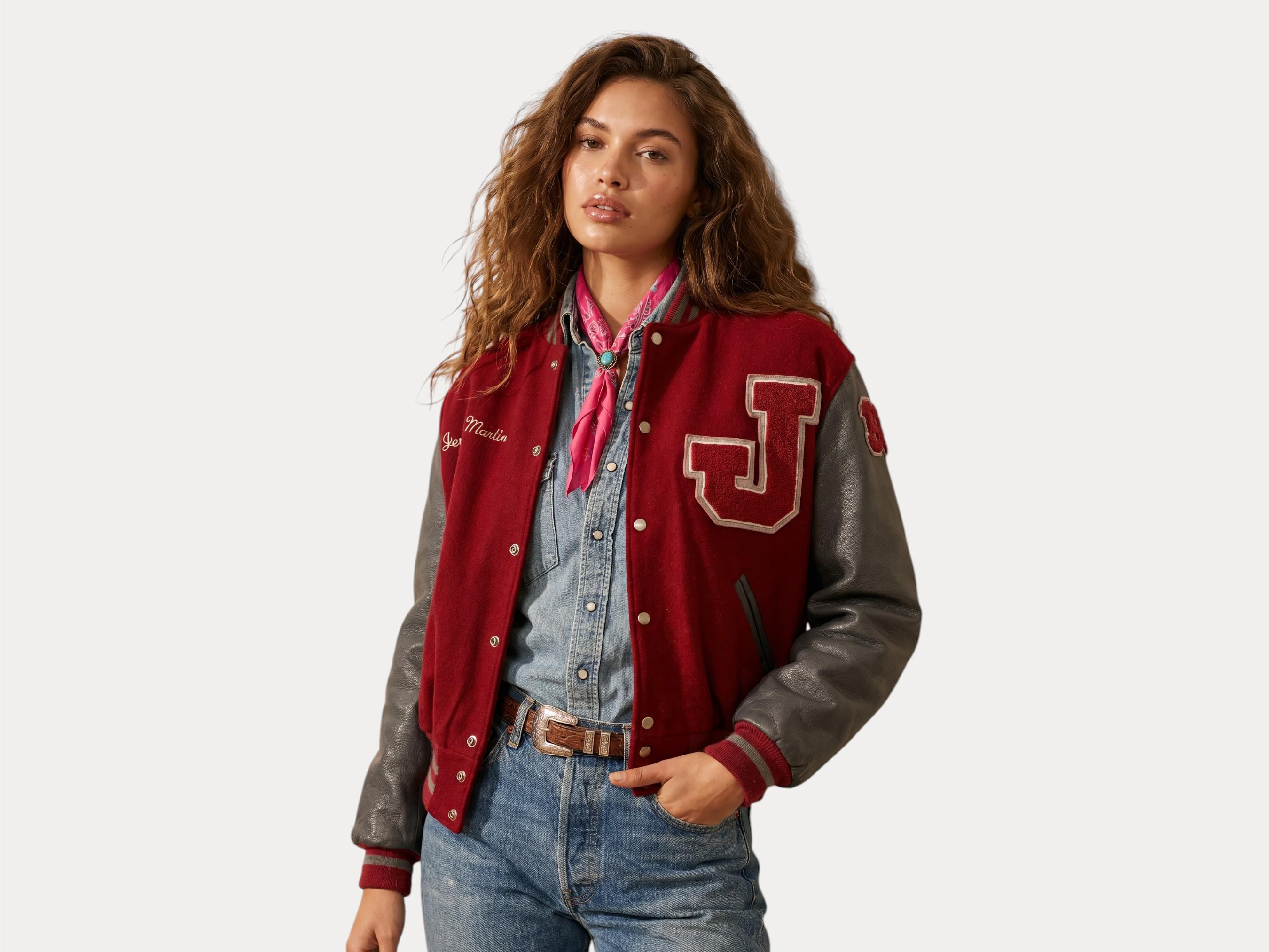Delong Varsity Letterman Jacket / 1980s Burgundy Wool Grey Leather