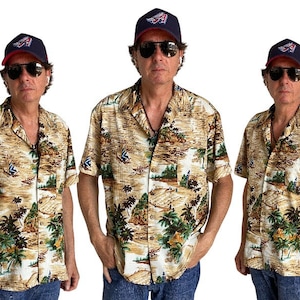 Size Large. Vintage 90s Polyester Hawaiian shirt by Kenington
