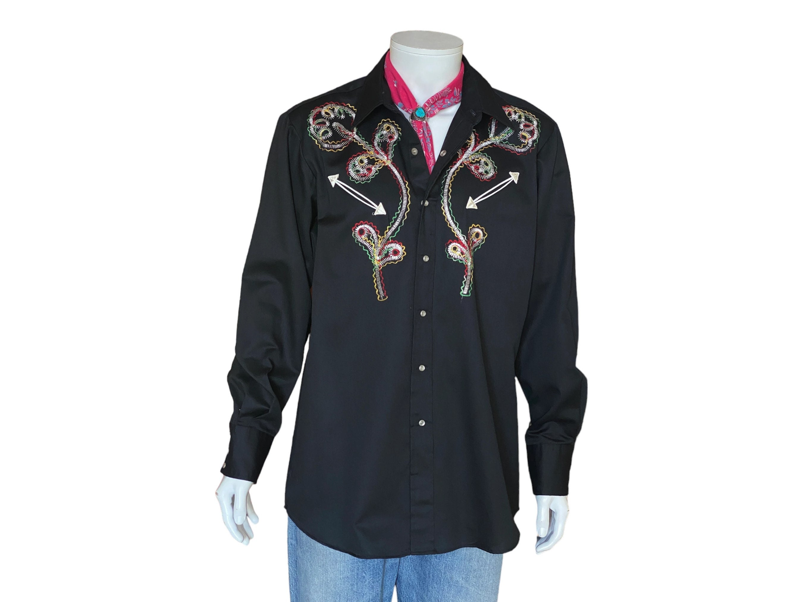 本命ギフト Sears Embroidered 70's Vintage XL. Size Western Etsy - Shirt トップス