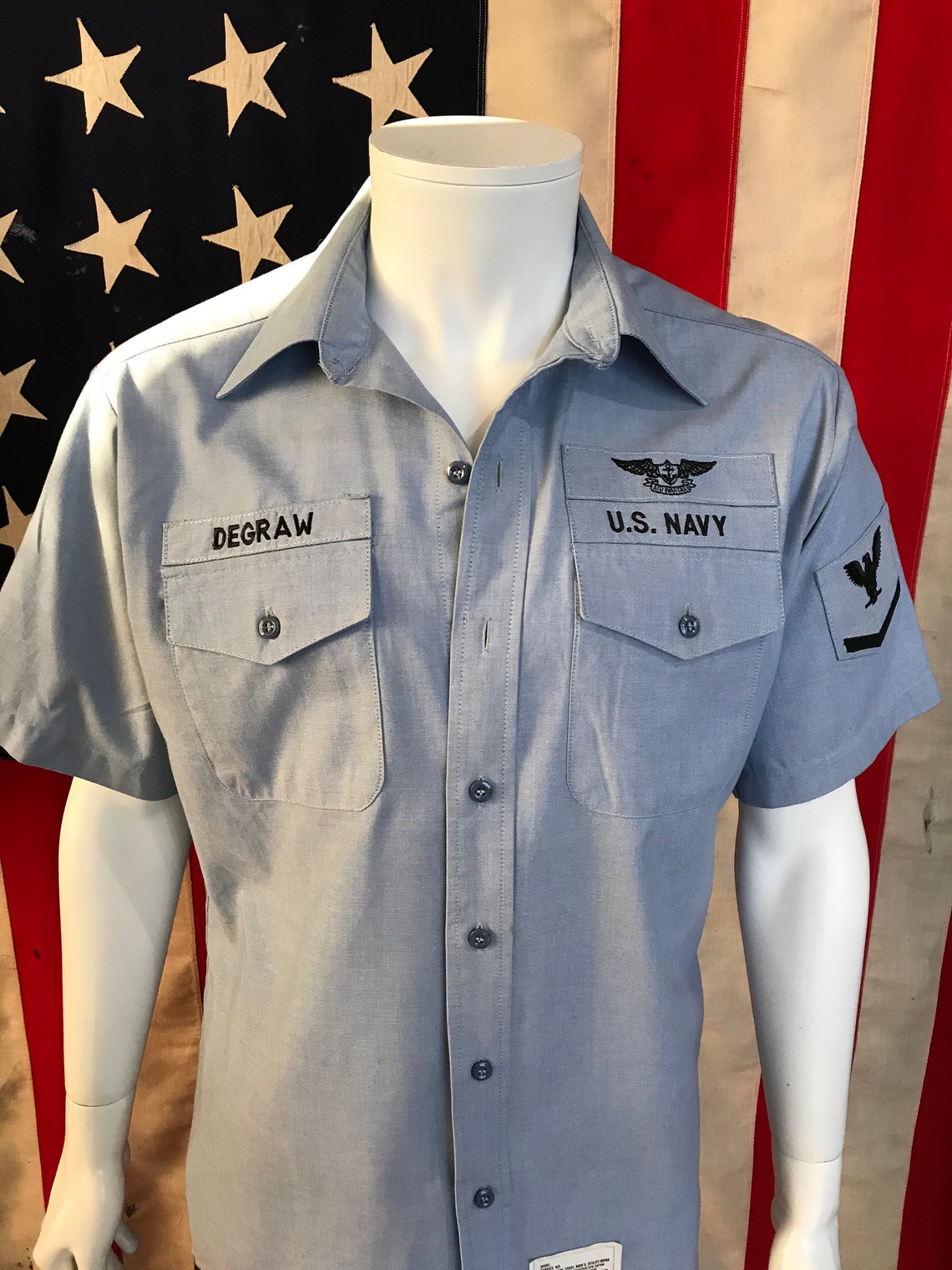 Original Vintage 90s US Navy chambray Utility Work shirt S/S | Etsy